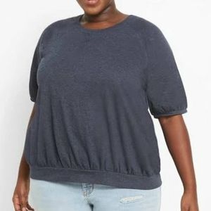 Lane Bryant grey blue puff sleeve french terry top 34/36 NWT
